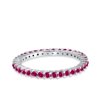 Full Eternity Wedding Band Round Simulated Ruby CZ Ring 925 Sterling Silver
